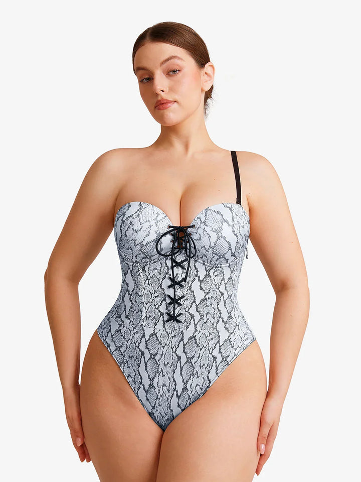 Shapewear Lace-Up Corset Bodysuit with Removable Straps