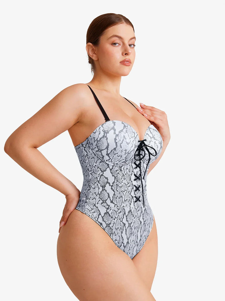 Shapewear Lace-Up Corset Bodysuit with Removable Straps
