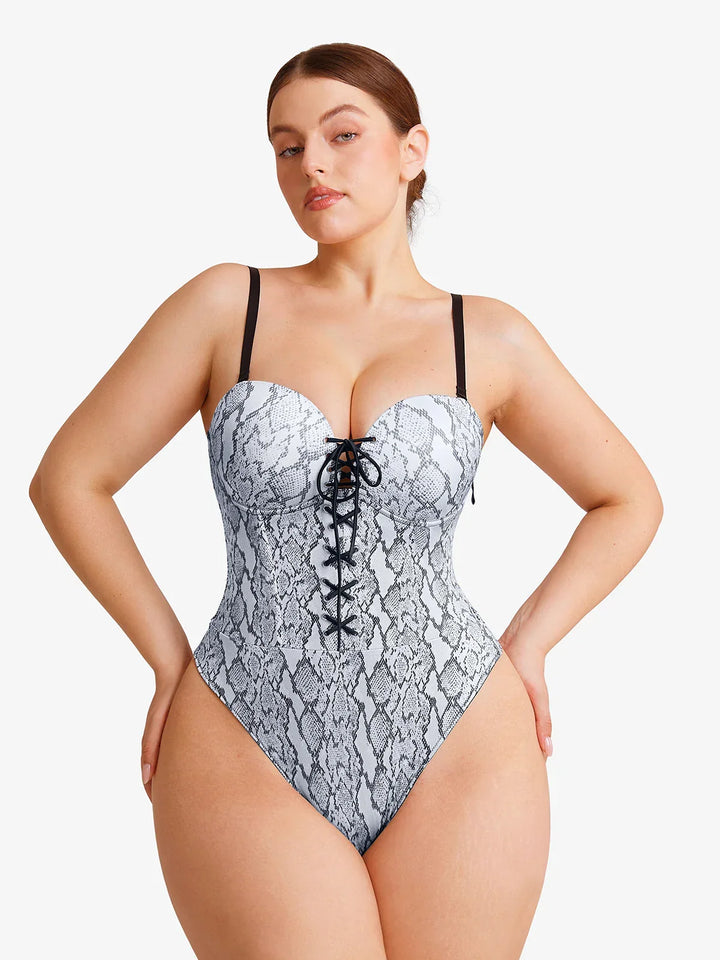 Shapewear Lace-Up Corset Bodysuit with Removable Straps