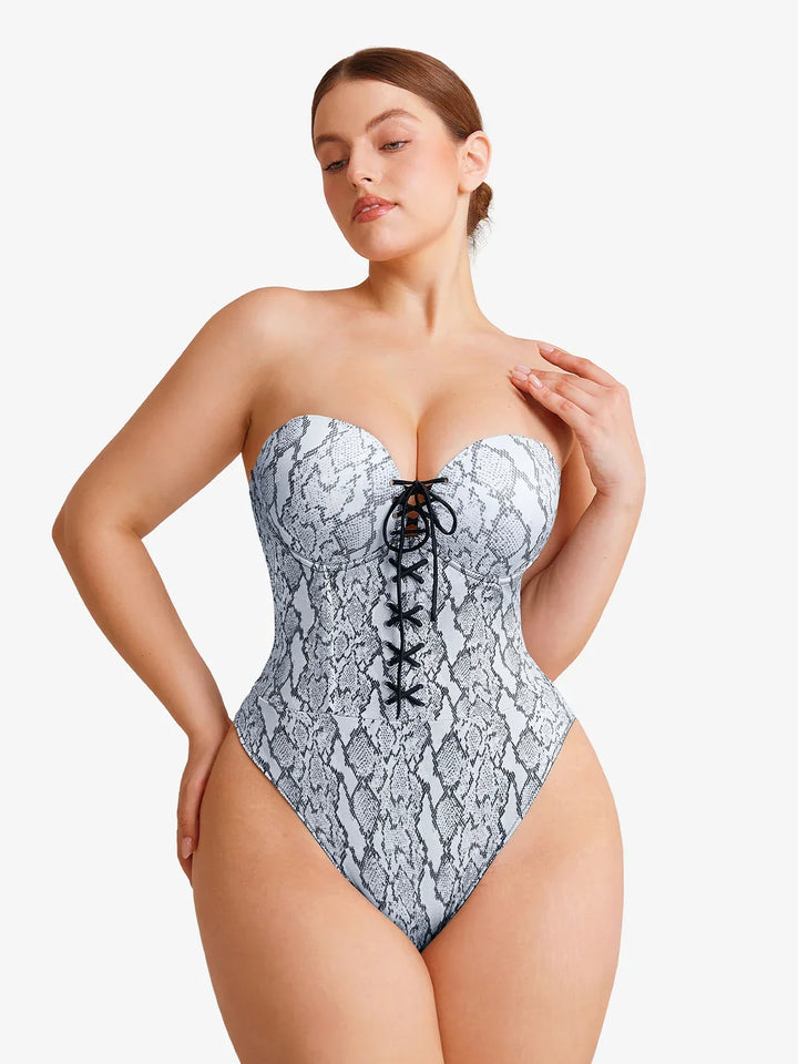 Shapewear Lace-Up Corset Bodysuit with Removable Straps