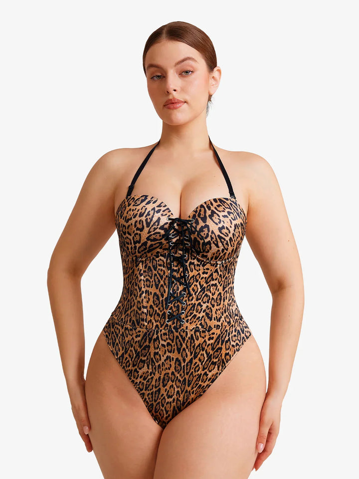 Shapewear Lace-Up Corset Bodysuit with Removable Straps