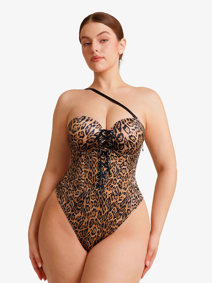 Shapewear Lace-Up Corset Bodysuit with Removable Straps