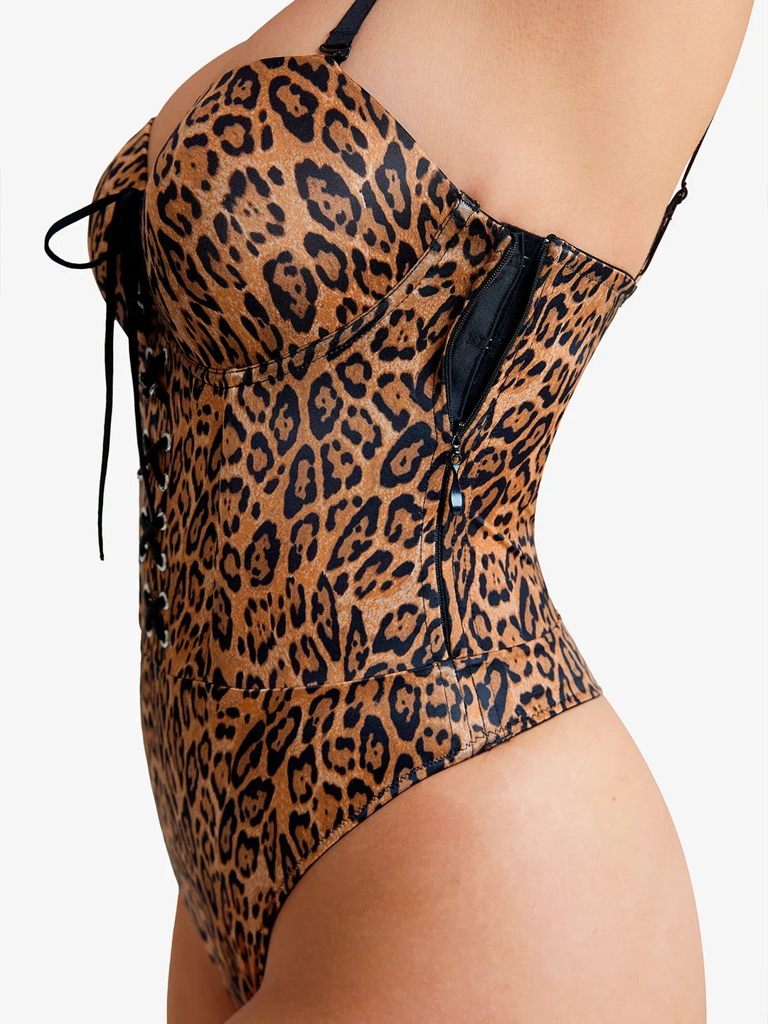Shapewear Lace-Up Corset Bodysuit with Removable Straps