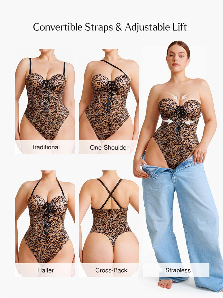 Shapewear Lace-Up Corset Bodysuit with Removable Straps