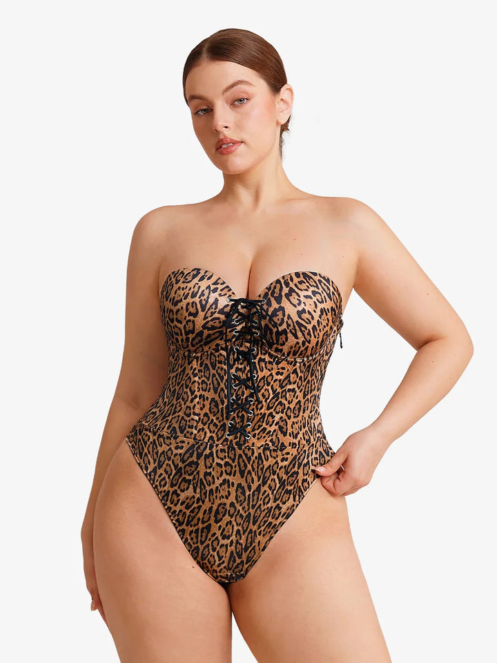 Shapewear Lace-Up Corset Bodysuit with Removable Straps