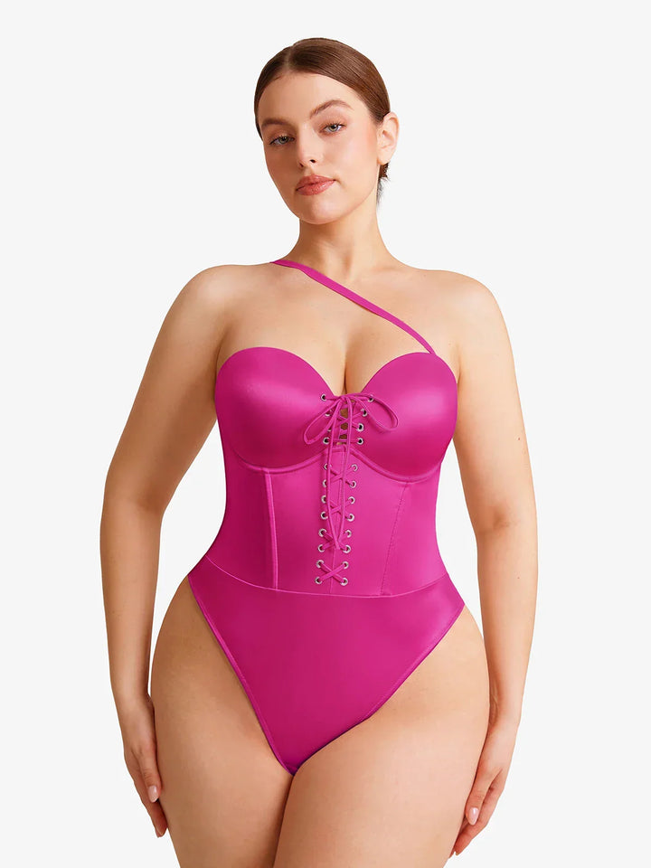 Shapewear Lace-Up Corset Bodysuit with Removable Straps