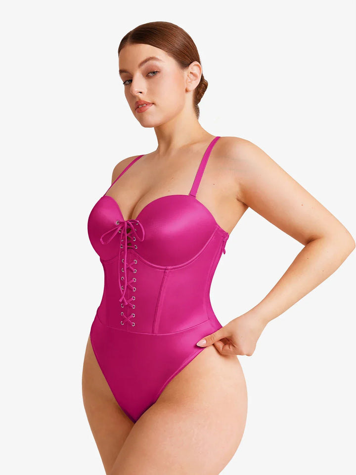 Shapewear Lace-Up Corset Bodysuit with Removable Straps