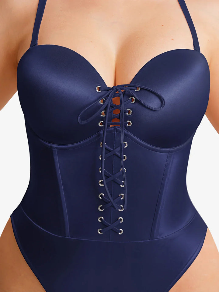 Shapewear Lace-Up Corset Bodysuit with Removable Straps