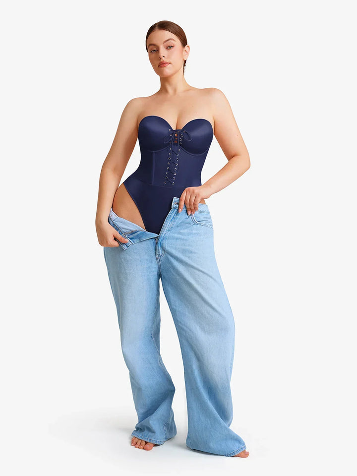 Shapewear Lace-Up Corset Bodysuit with Removable Straps