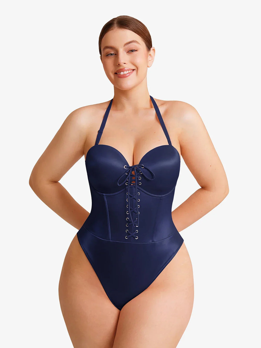 Shapewear Lace-Up Corset Bodysuit with Removable Straps