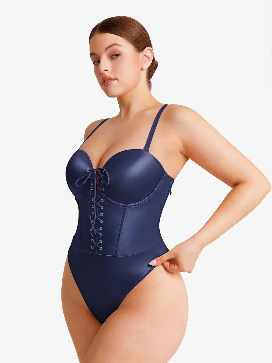 Shapewear Lace-Up Corset Bodysuit with Removable Straps