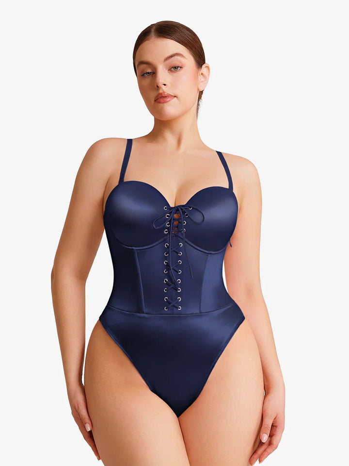 Shapewear Lace-Up Corset Bodysuit with Removable Straps