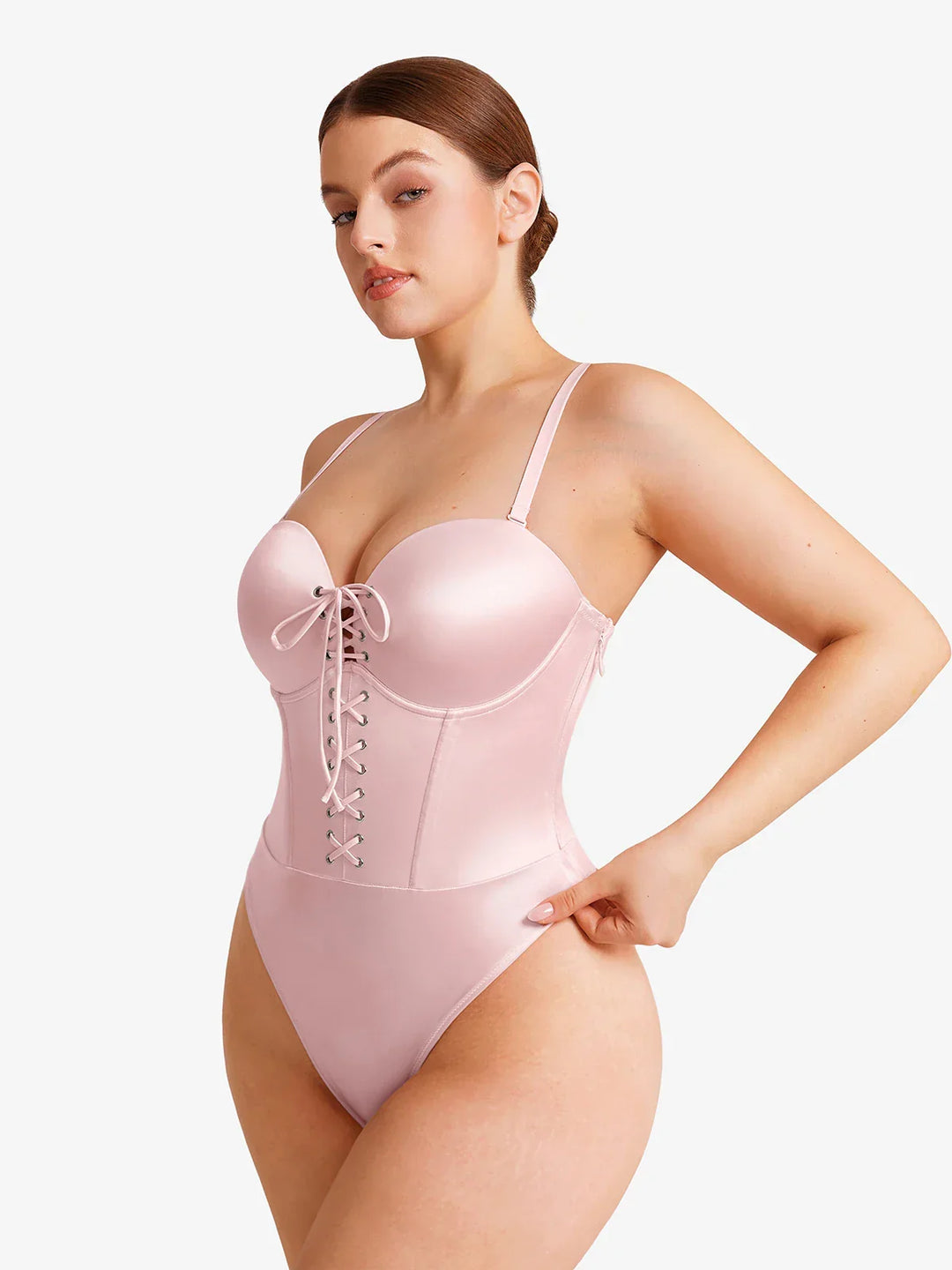 Shapewear Lace-Up Corset Bodysuit with Removable Straps