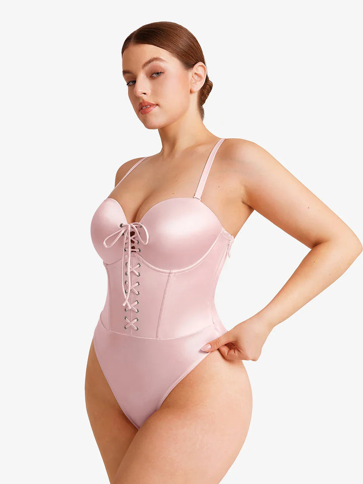 Shapewear Lace-Up Corset Bodysuit with Removable Straps