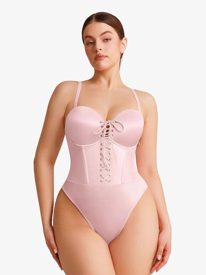 Shapewear Lace-Up Corset Bodysuit with Removable Straps