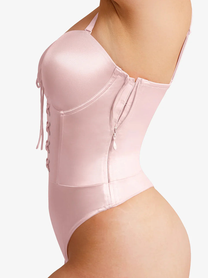 Shapewear Lace-Up Corset Bodysuit with Removable Straps