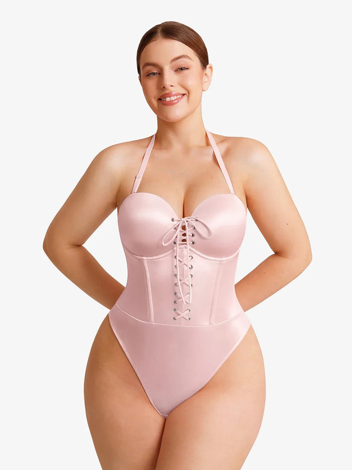 Shapewear Lace-Up Corset Bodysuit with Removable Straps