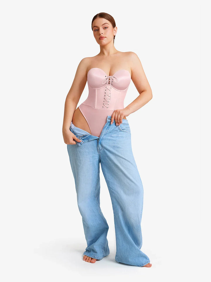 Shapewear Lace-Up Corset Bodysuit with Removable Straps