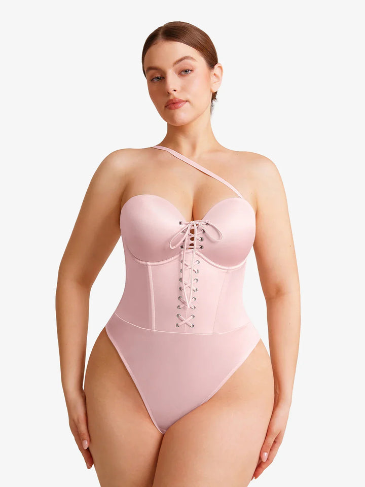 Shapewear Lace-Up Corset Bodysuit with Removable Straps
