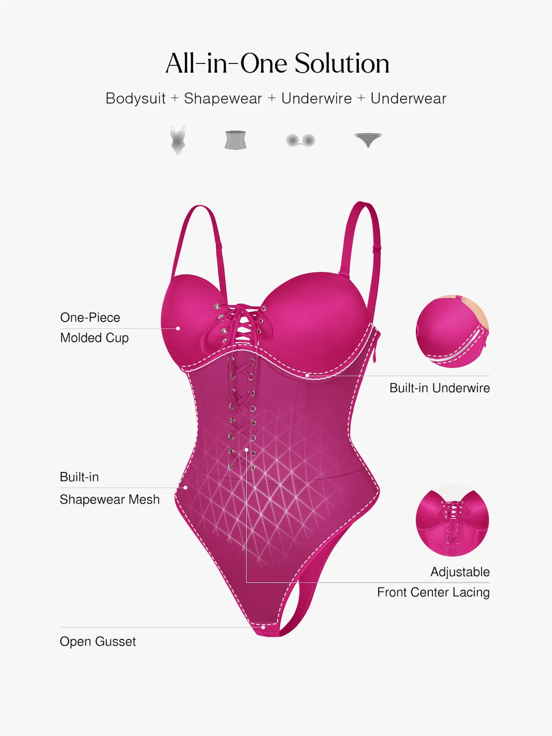 Shapewear Lace-Up Corset Bodysuit with Removable Straps