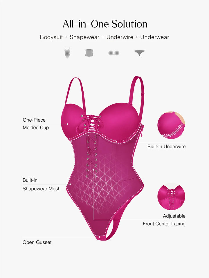 Shapewear Lace-Up Corset Bodysuit with Removable Straps