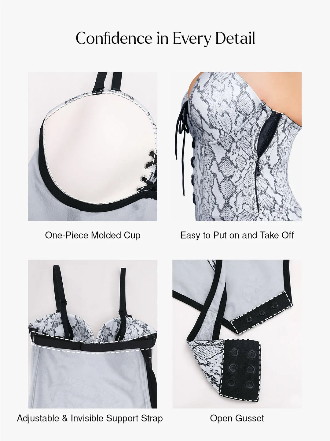 Shapewear Lace-Up Corset Bodysuit with Removable Straps
