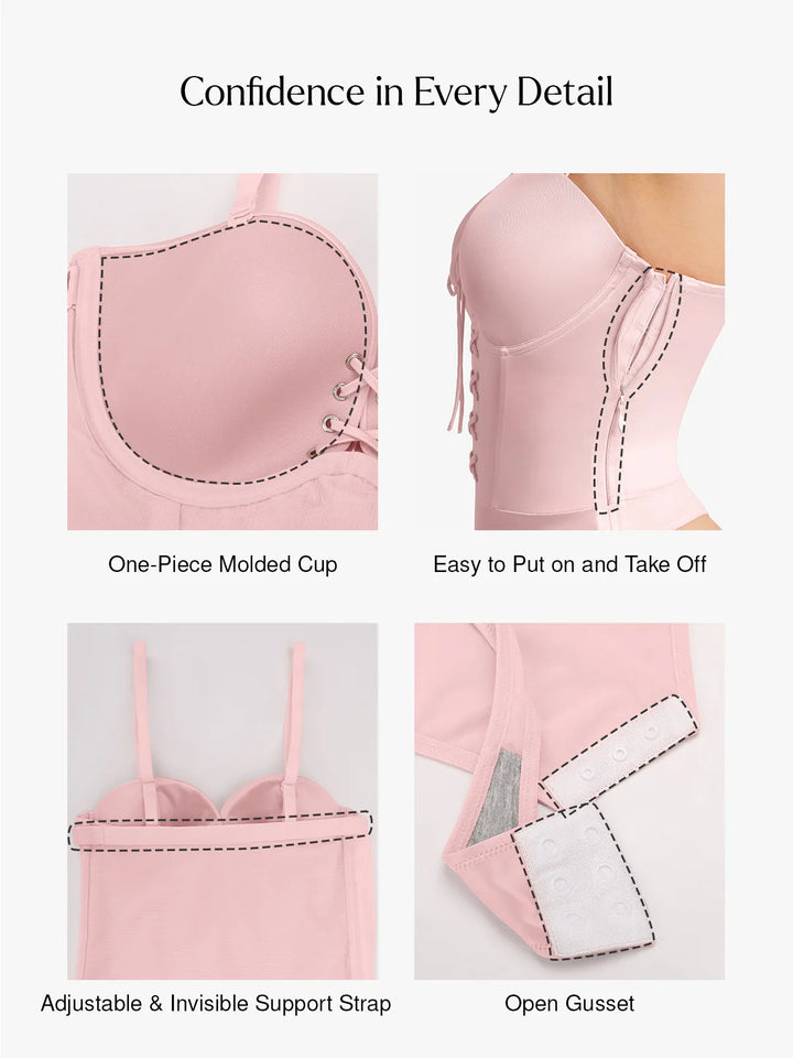Shapewear Lace-Up Corset Bodysuit with Removable Straps