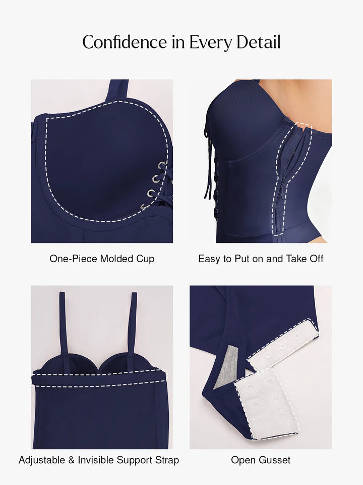 Shapewear Lace-Up Corset Bodysuit with Removable Straps