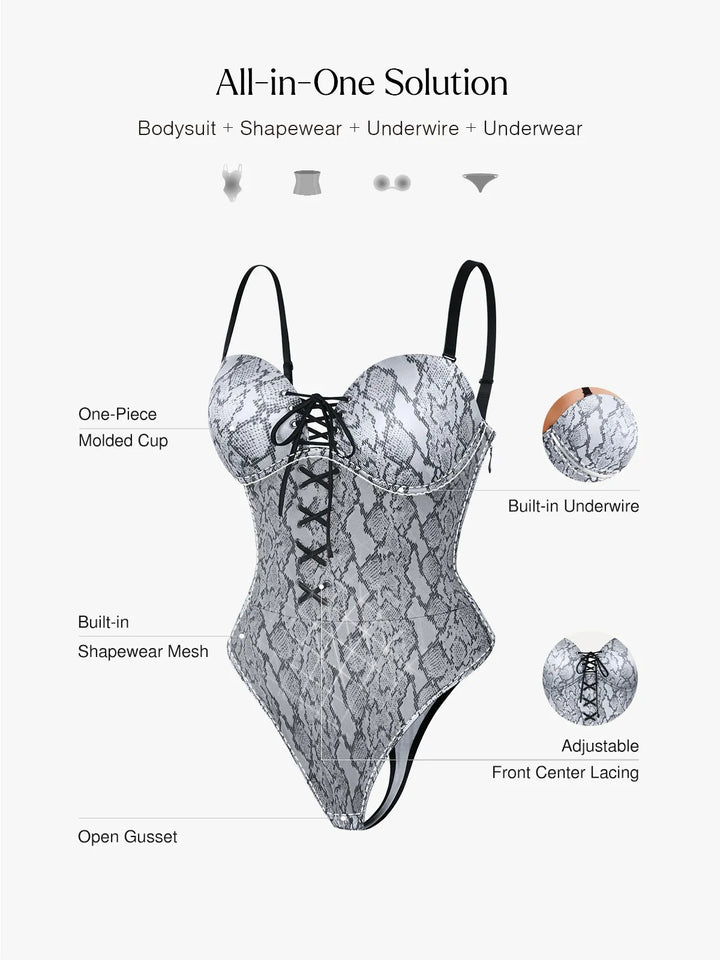Shapewear Lace-Up Corset Bodysuit with Removable Straps
