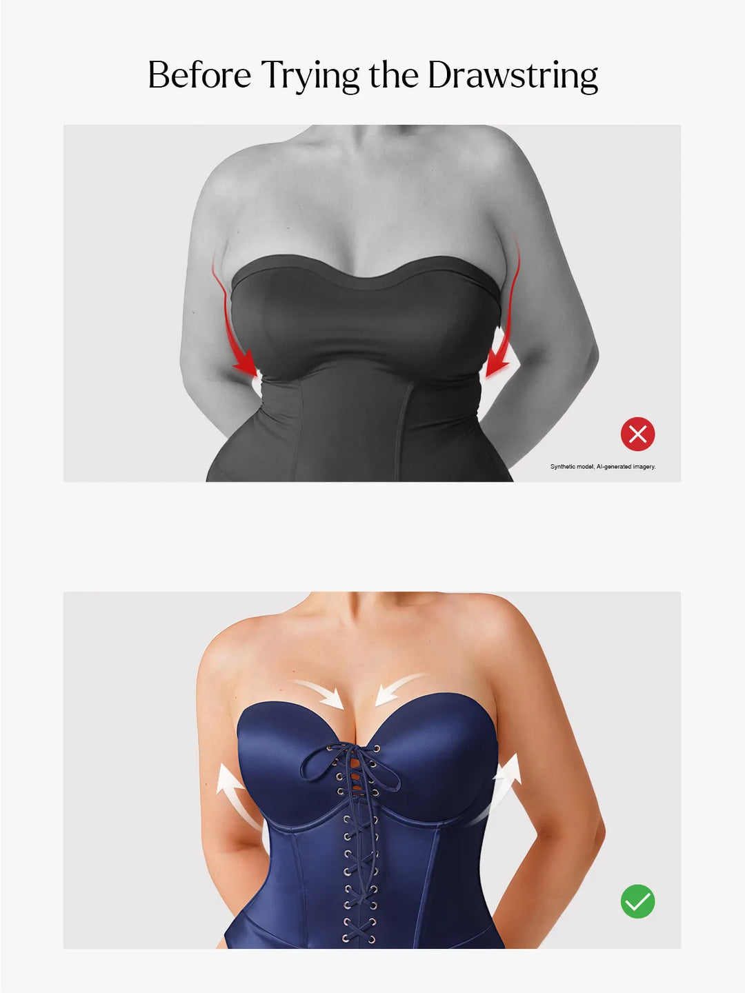 Shapewear Lace-Up Corset Bodysuit with Removable Straps