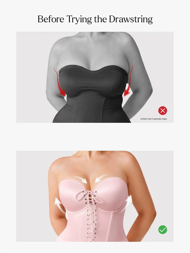 Shapewear Lace-Up Corset Bodysuit with Removable Straps