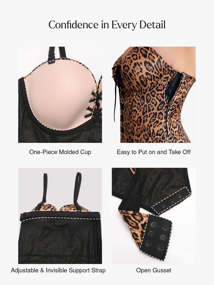 Shapewear Lace-Up Corset Bodysuit with Removable Straps