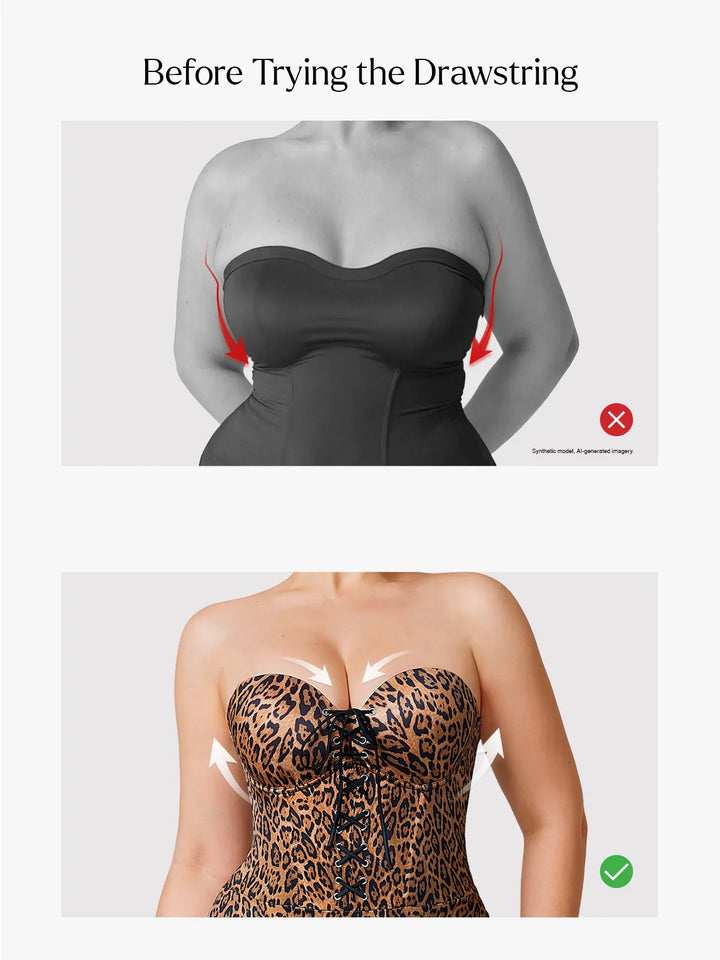Shapewear Lace-Up Corset Bodysuit with Removable Straps