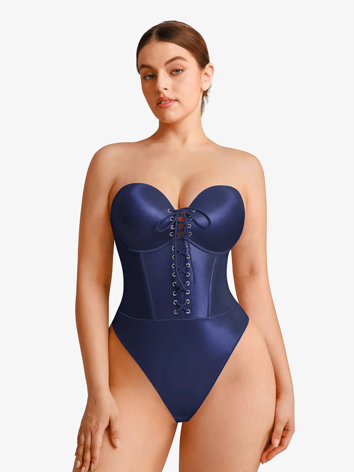 Shapewear Lace-Up Corset Bodysuit with Removable Straps