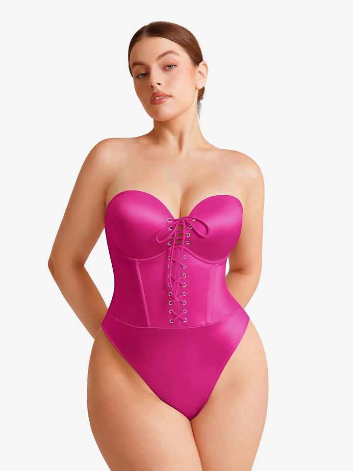 Shapewear Lace-Up Corset Bodysuit with Removable Straps
