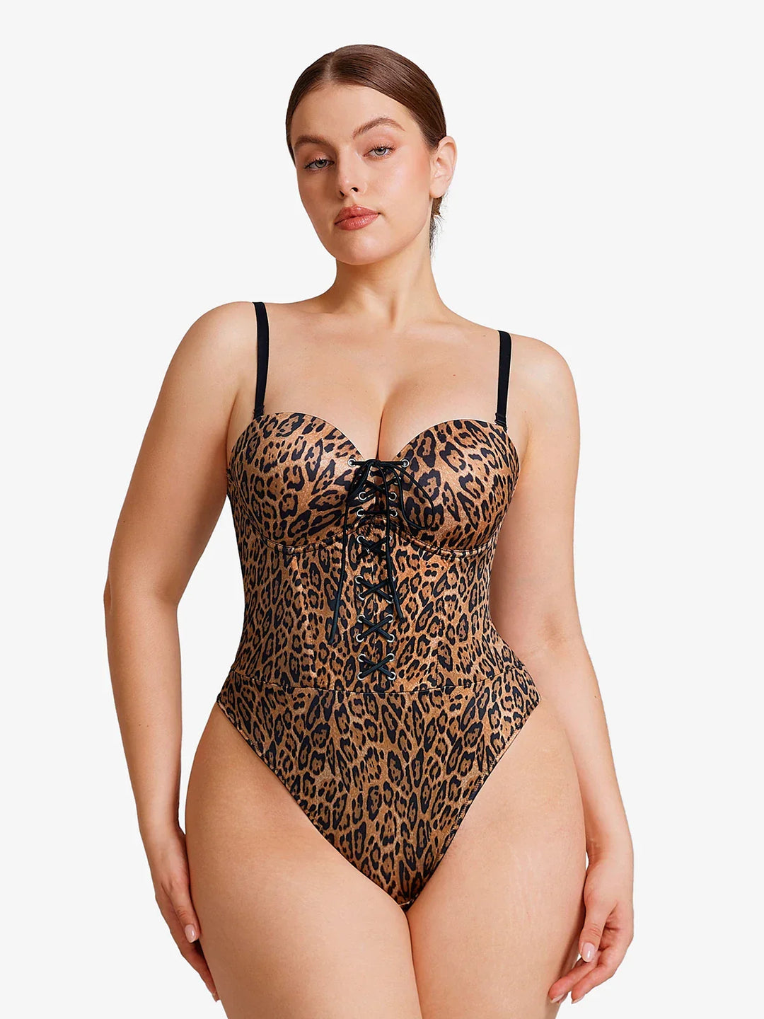 Shapewear Lace-Up Corset Bodysuit with Removable Straps