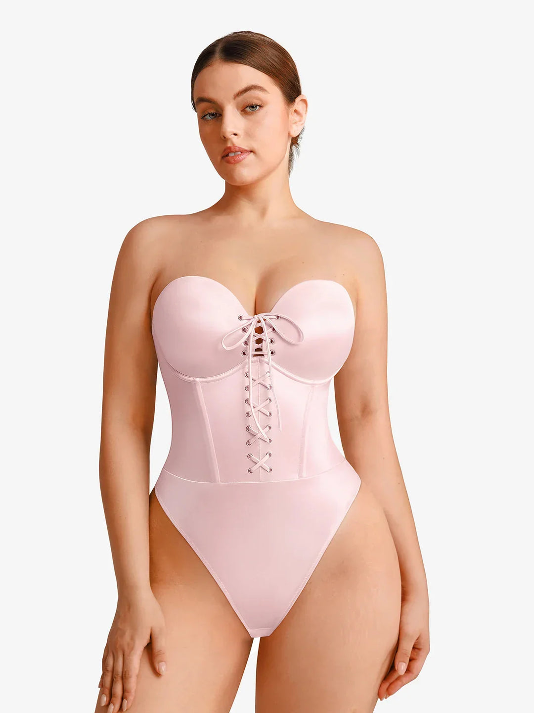 Shapewear Lace-Up Corset Bodysuit with Removable Straps