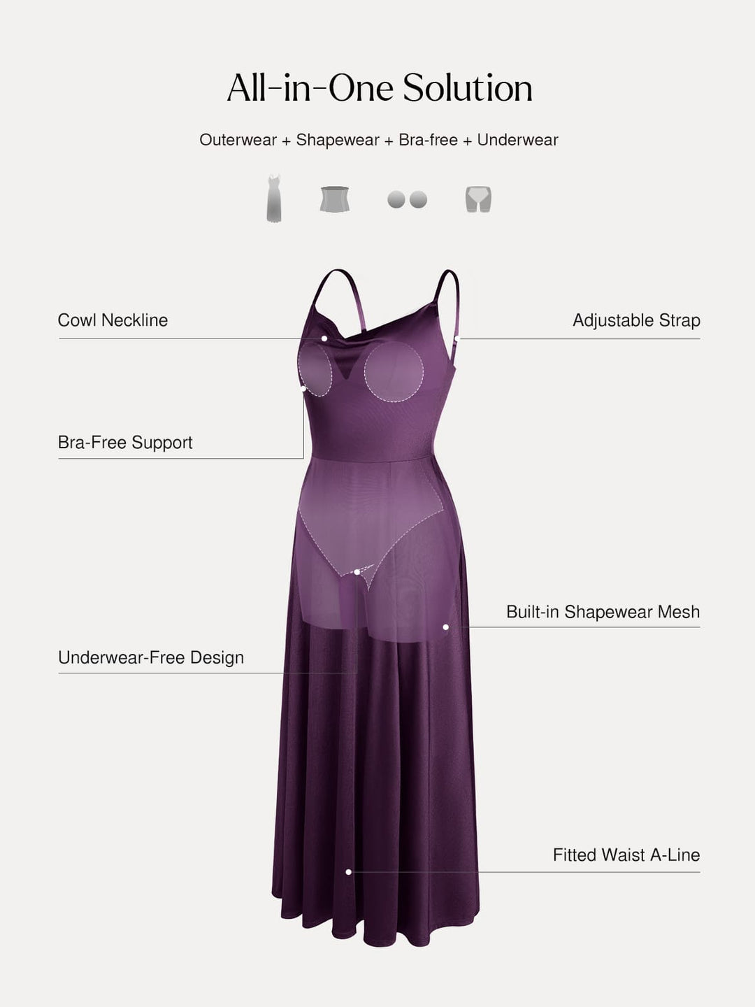 Shapewear Strappy Cowl Neck Fit & Flare Maxi Dress