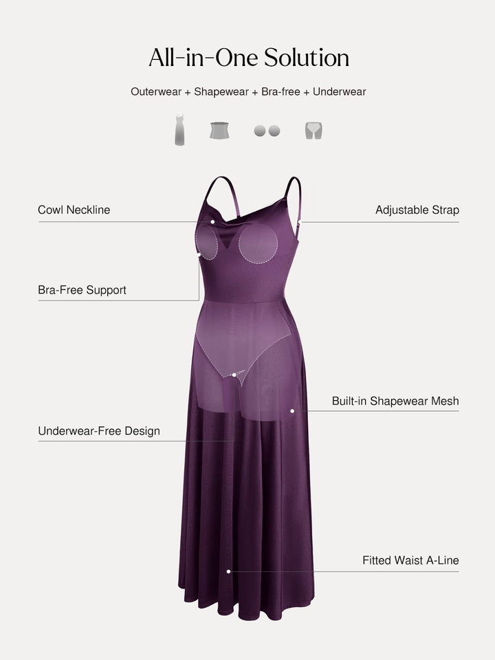 Shapewear Strappy Cowl Neck Fit & Flare Maxi Dress