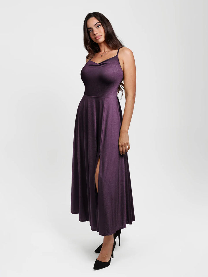 Shapewear Strappy Cowl Neck Fit & Flare Maxi Dress