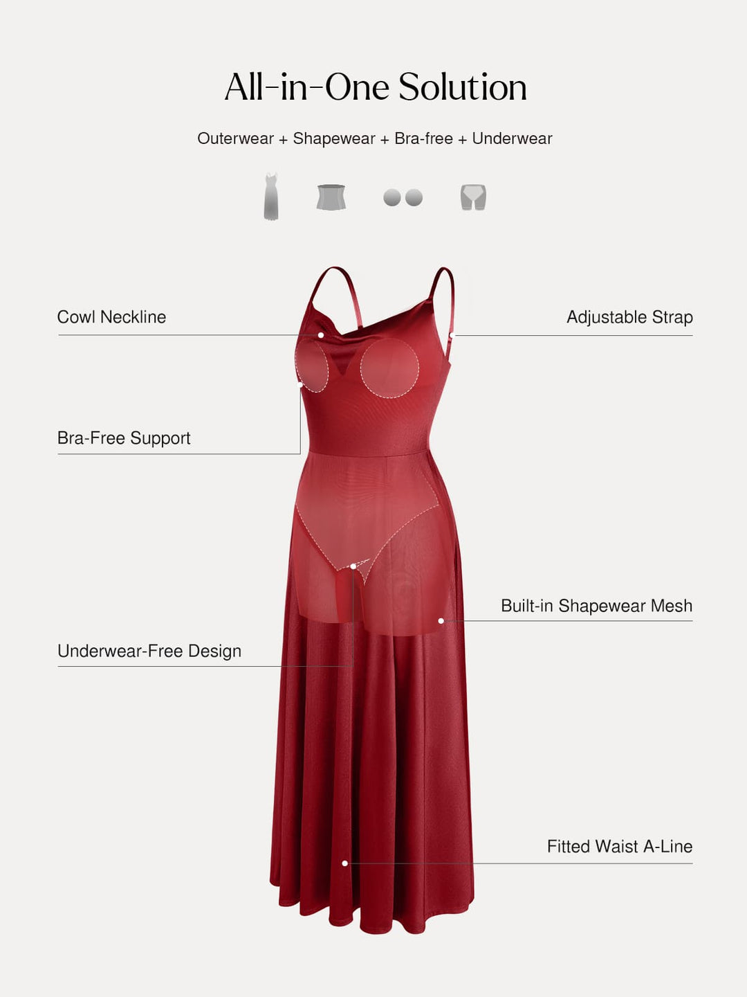 Shapewear Strappy Cowl Neck Fit & Flare Maxi Dress