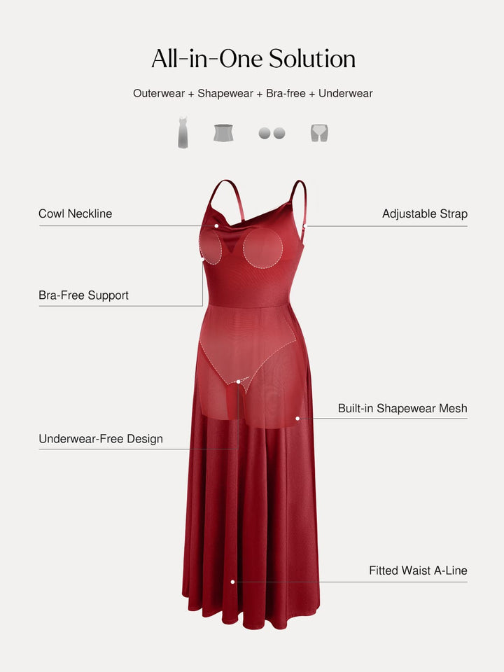 Shapewear Strappy Cowl Neck Fit & Flare Maxi Dress