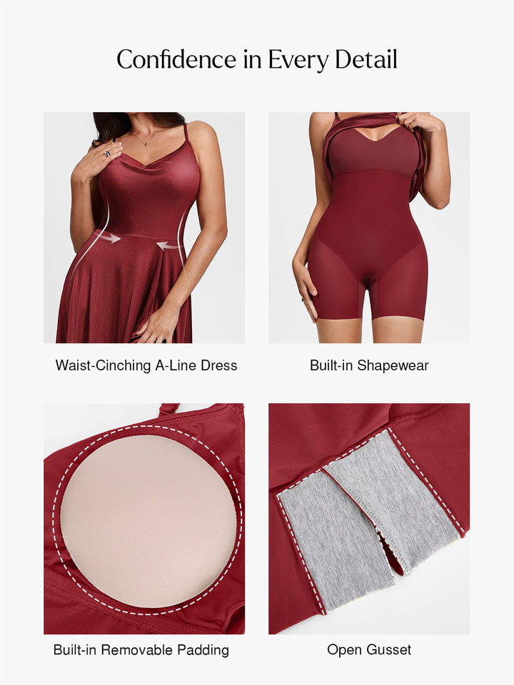 Shapewear Strappy Cowl Neck Fit & Flare Maxi Dress