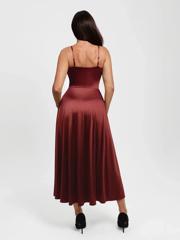 Shapewear Strappy Cowl Neck Fit & Flare Maxi Dress