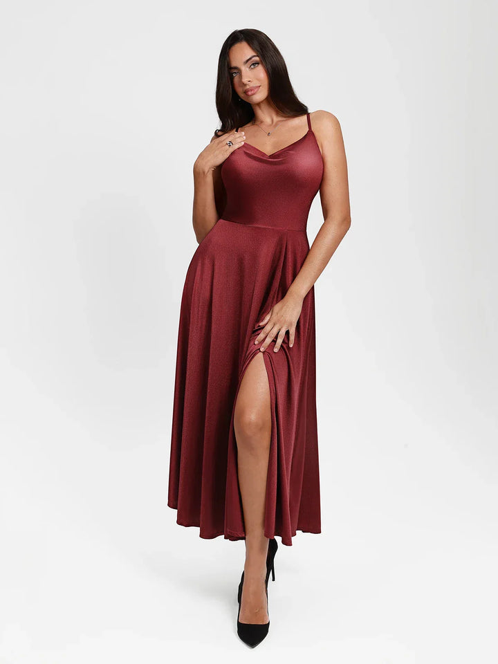 Shapewear Strappy Cowl Neck Fit & Flare Maxi Dress