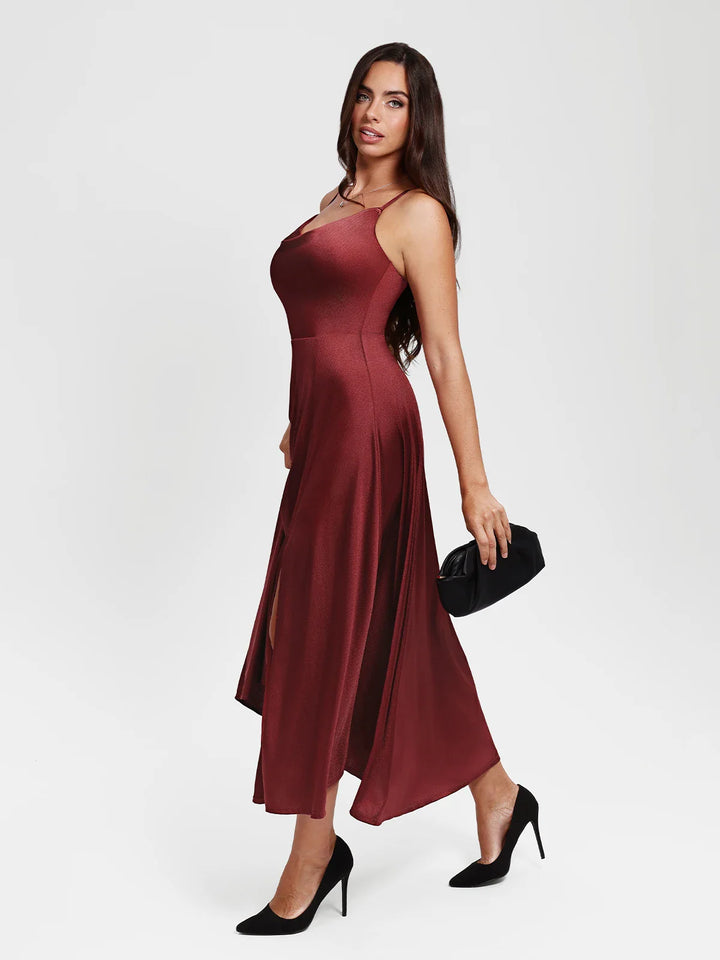 Shapewear Strappy Cowl Neck Fit & Flare Maxi Dress