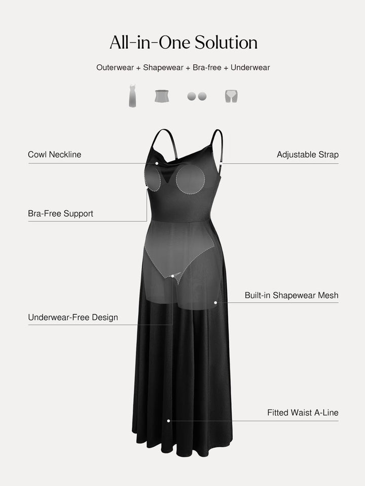 Shapewear Strappy Cowl Neck Fit & Flare Maxi Dress