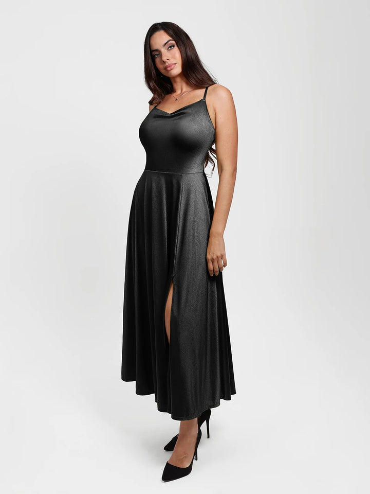 Shapewear Strappy Cowl Neck Fit & Flare Maxi Dress