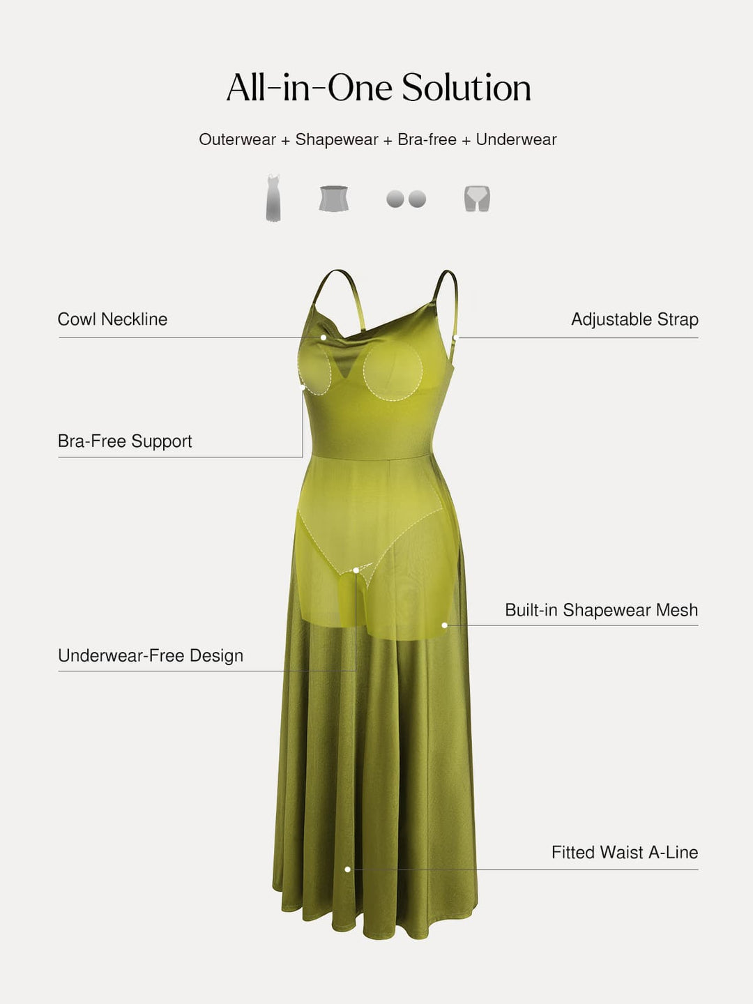 Shapewear Strappy Cowl Neck Fit & Flare Maxi Dress