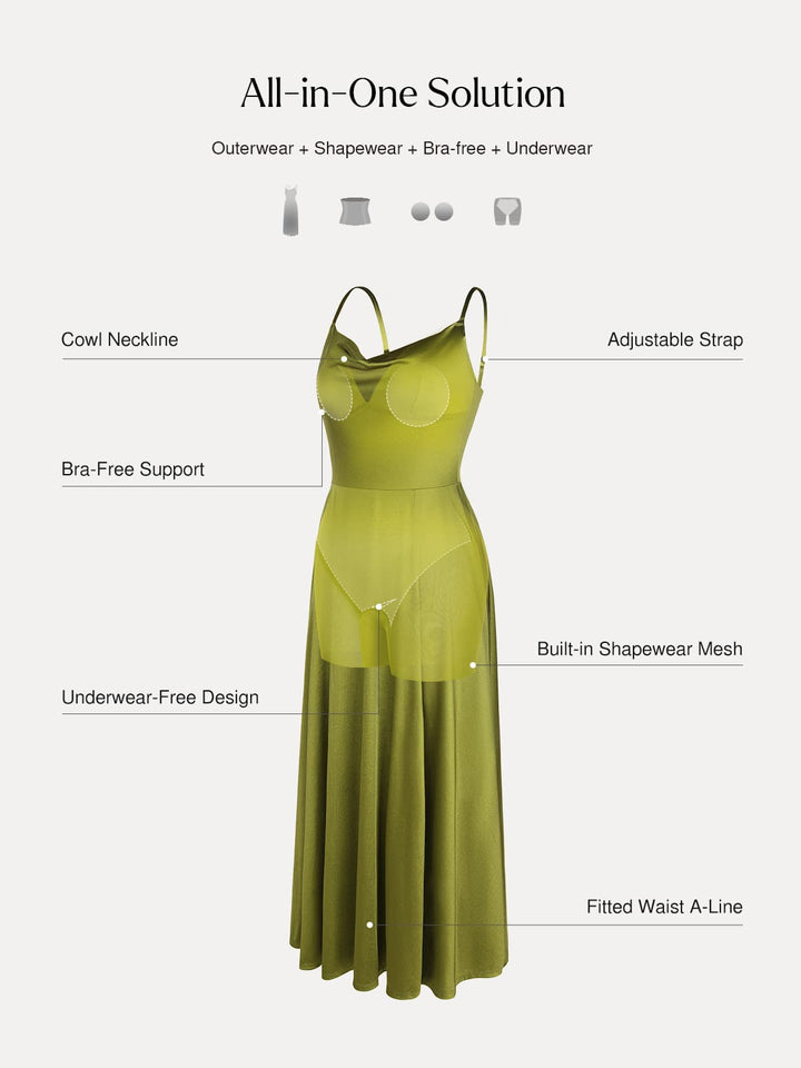 Shapewear Strappy Cowl Neck Fit & Flare Maxi Dress